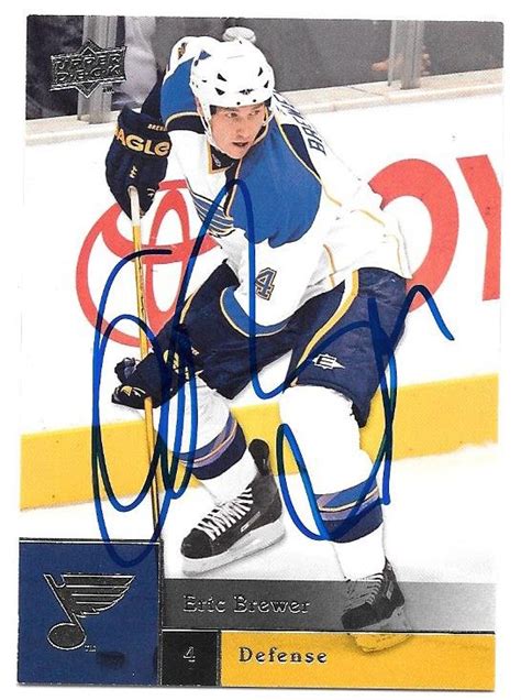Eric Brewer Signed 2009 10 Upper Deck Hockey Card Auto St Louis Blues