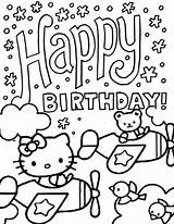 Kitty Hello Birthday Coloring Pages Happy Printable Bear Plane Driving Color Print Book sketch template