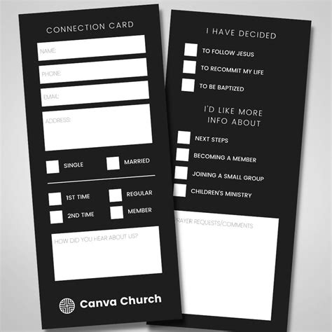 bw connection card church canva templates