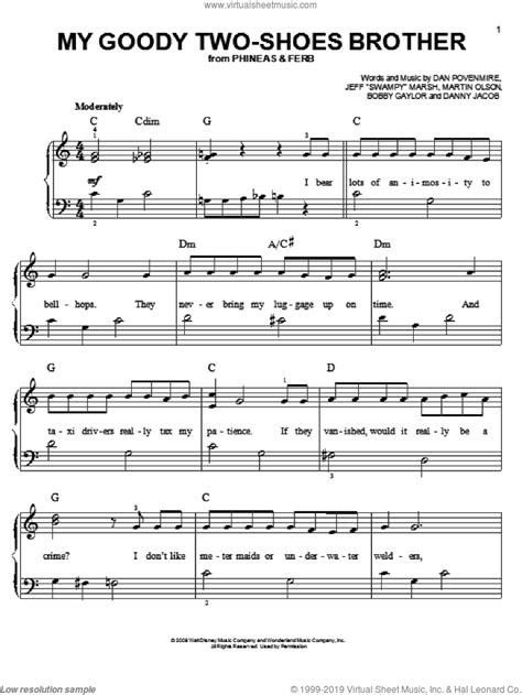 Jacob My Goody Two Shoes Brother Sheet Music For Piano Solo