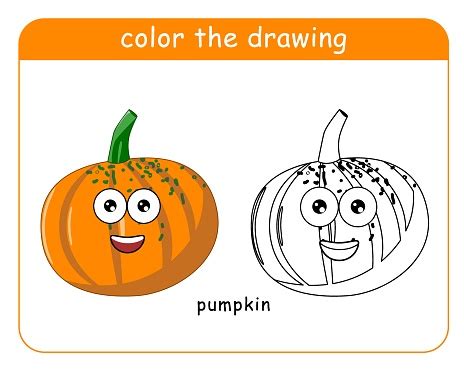 coloring book  children pumpkin character  color  black  white stockvectorkunst en