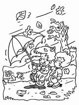 Herfst Kleurplaten Kleurplaat Regen Kinderen Paddestoel Windy Peuters Tekenen Cloudy sketch template