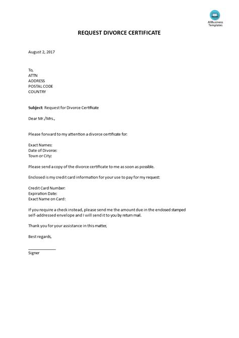request  divorce certificate     request letter