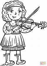 Violin Coloring Playing Girl Pages Play Clipart Drawing Child Children Clip Printable sketch template