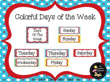 days   week posters colorful   carefree classroom tpt