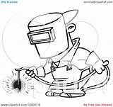 Welding Welder Cartoon Coloring Outline Pages Work Clip Vector Drawing Brazing Iron Illustration Worker Royalty Funny Toonaday Helmet Line Clipart sketch template
