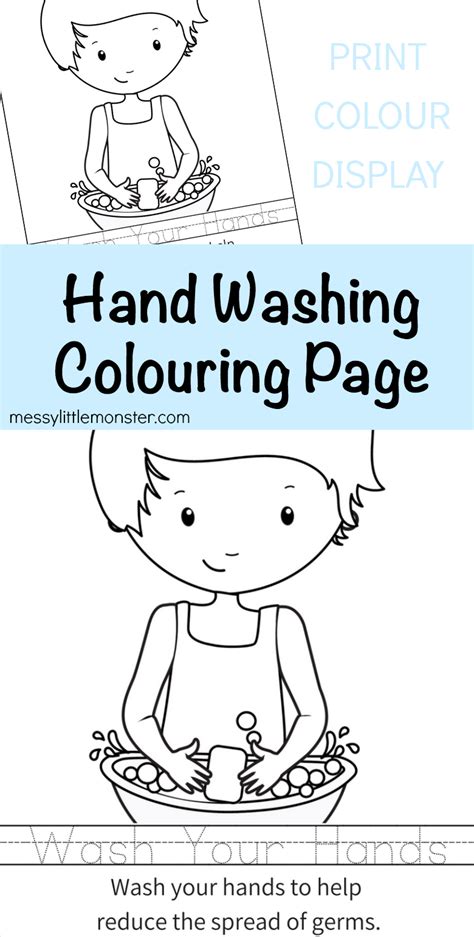 hand washing colouring page activity  kids messy  monster