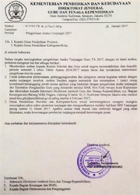 penting buat guru berikut ini edaran dirjen gtk tentang usulan calon penerima aneka tunjangan