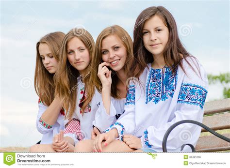 Team Or Group Of 4 Blond And Brunette Charming Girlfriends