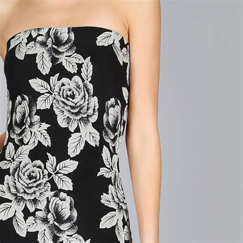 Shein Women Summer Black Flower Print Bandeau Midi Dress Sexy Club