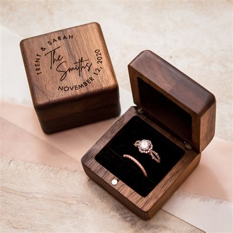 square double ring box custom engraved wood ring bearer box etsy