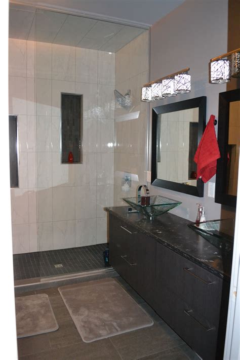 double shower vanity against shower glass home remodeling glass