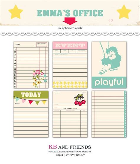 printable whimsical journaling cards girly downloadable etsy