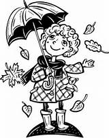 Coloring Pages Girl Leaves Umbrella Falling Holding People Printable Drawing Girls Fall Doll Categories Leave sketch template