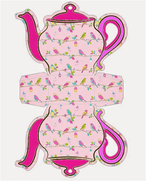 retro birds teapot  printable box   fiesta  english