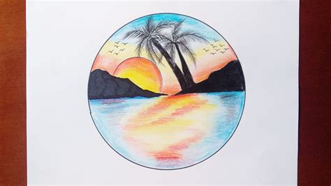 draw sunset scenery  begginers  pencil colour step