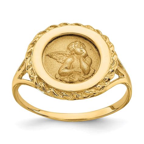 ring women  yellow gold angel coin  rope frame ring size