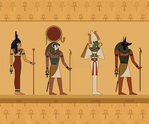 Illustrations Of The Gods Of Ancient Egypt Isis Ra Osiris And Anubis