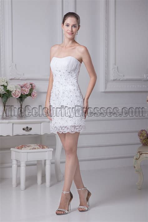 White Lace Short Strapless Party Homecoming Dresses