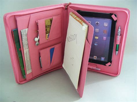 pink leather ipad case portfolio cover  notepad folio  etsy