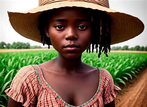 premium ai image african american farmer girl   straw hat
