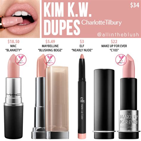 charlotte tilbury kim k w matte revolution lipstick dupes all in the blush
