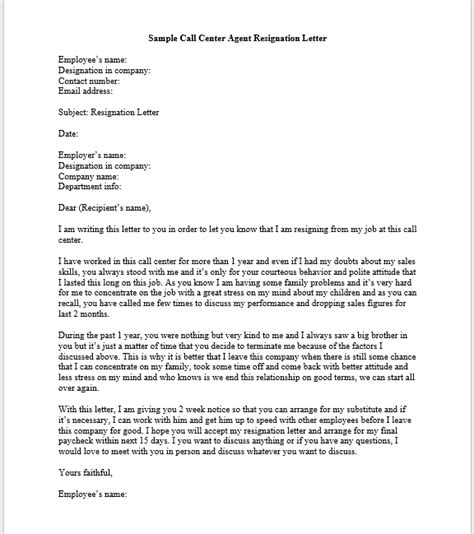 template  insurance agent resignation letter  bybloggersnet