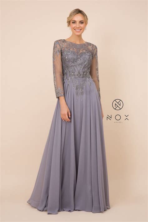 long sleeve gown  embroidered bodice  nox anabel    mother   bride