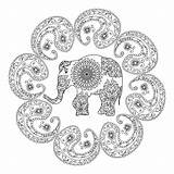 Ethnic Elephants Paisleys Färgläggning Vuxen Etnisk Sida sketch template