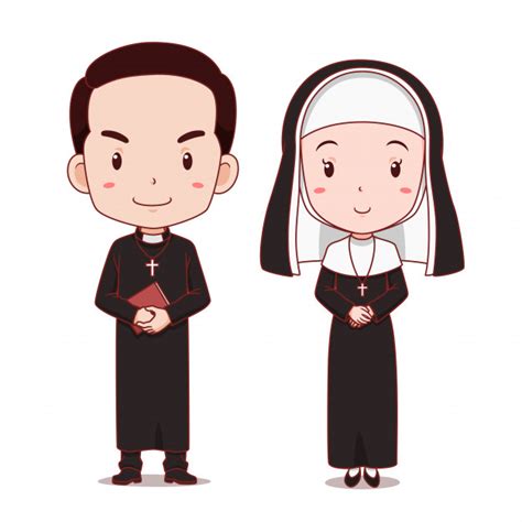 Cartoon Character Of Catholic Priest And Nun Premium Vector