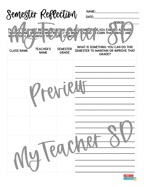 semester reflection form   teachers