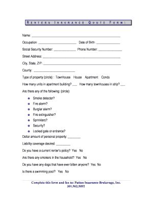 renters quote form fill   sign printable  template signnow