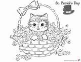 Coloring St Patrick Pages Cute Shamrock Kitten Printable Kids Color sketch template