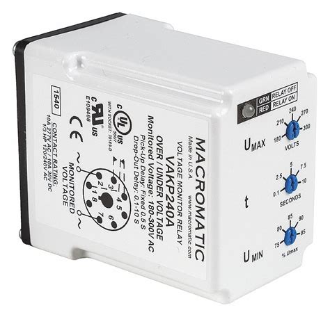 macromatic voltage sensing relay  ac     pins mounting plug  spdt lv