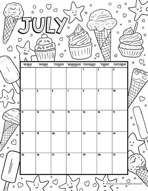 july  printable calendar page woo jr kids activities children