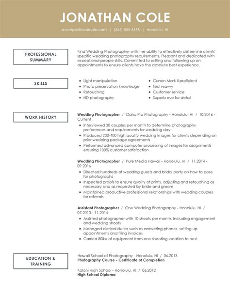 professional photography resume examples