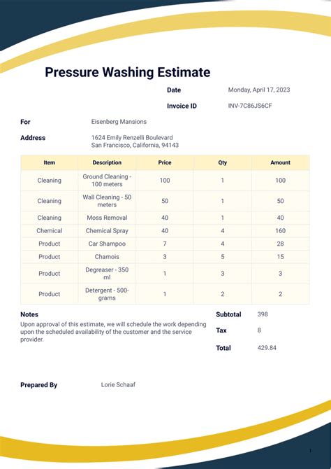pressure washing estimate template  templates jotform