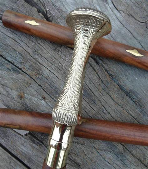 antique victorian brass long design handle wooden wal gem