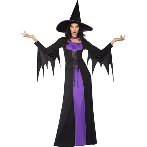 adult ladies classic purple witch fancy dress halloween costume and hat