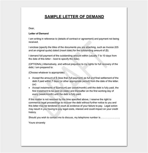 demand letter  payment templates examples word