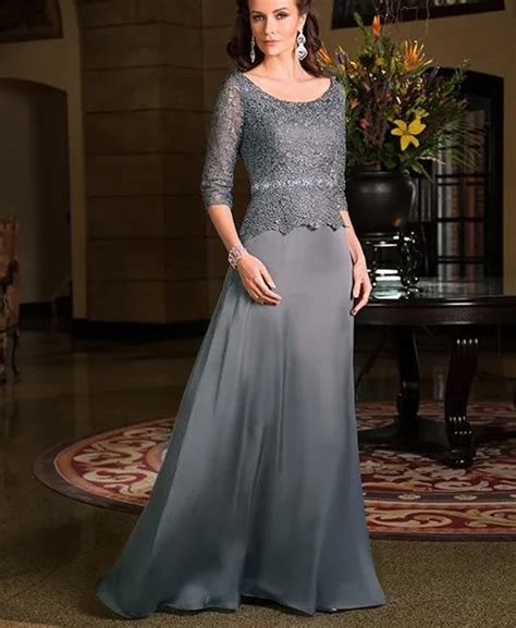 elegant grey lace grandmother of the bride dresses with sleeve a line