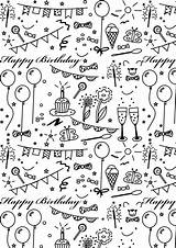 Birthday Printable Coloring Paper Meinlilapark Pages Doodle Ausdruckbares Geschenkpapier Wrapping Party Freebie Papier Happy Drawing Stickers Para Tablicę Wybierz Dibujos sketch template