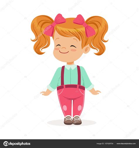 imágenes dibujo de niña pequeña dulce niña pequeña pelirroja en ropa casual con lazos color