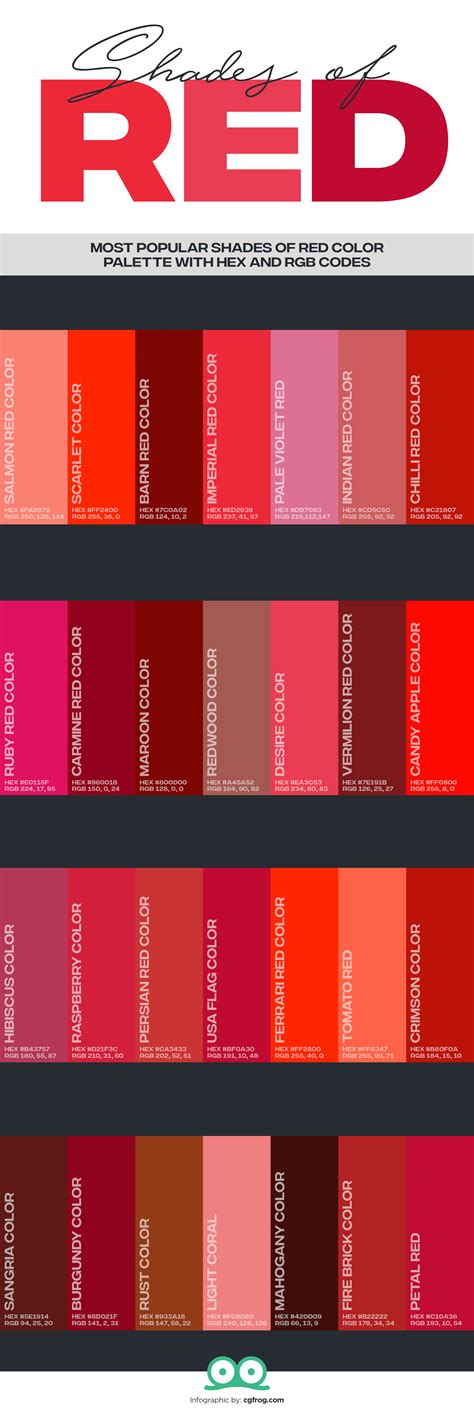 shades  red color correct    red colors  hex  rgb codes cgfrog