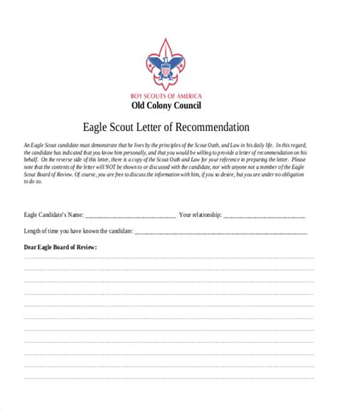 eagle scout letter  recommendation template