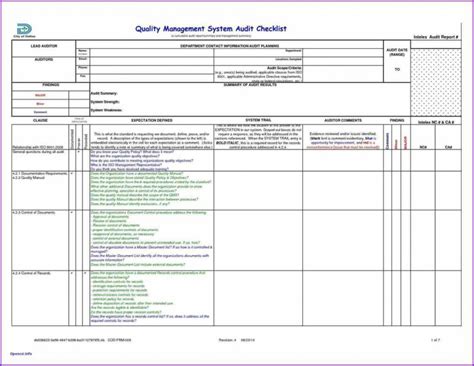 Audit Spreadsheet Templates In Internal Audit Report Template Iso 9001