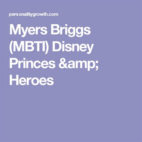 Myers Briggs Disney Princes And Heroes
