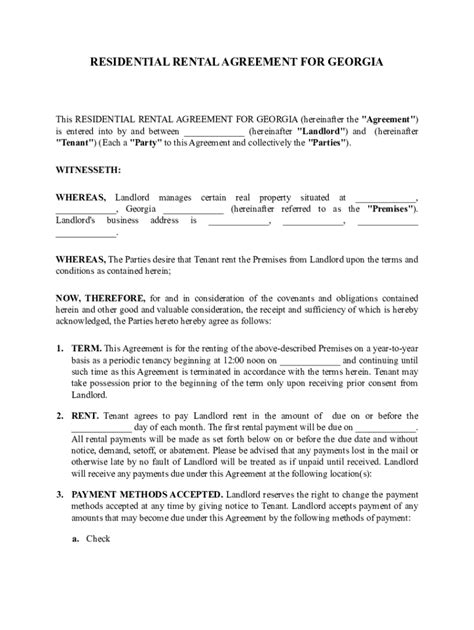 fillable  lease agreement georgia fax email print pdffiller