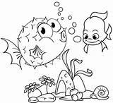 Coloring Fish Puffer Pages Coral Surrounded Reefs Fun sketch template