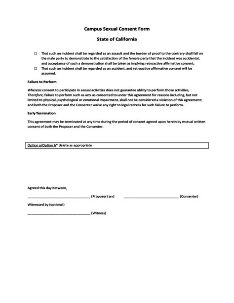 Campus Sexual Consent Form California Free Download